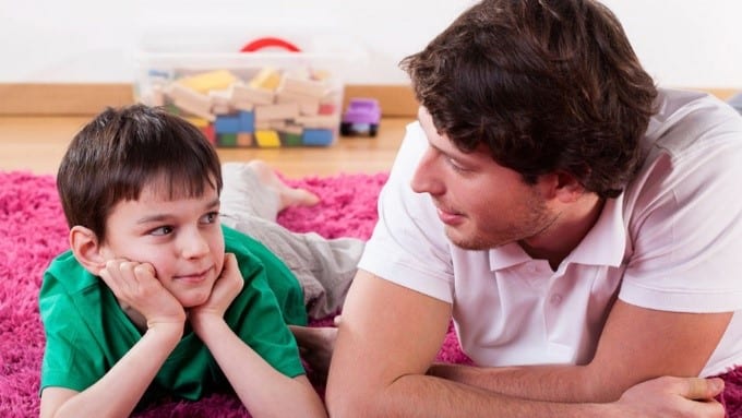 father and son talking